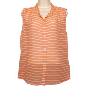 J. CREW Orange White Stripe Print Button Front Sleeveless Top Small (Size 6)